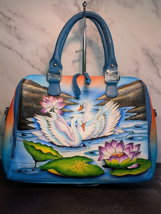 Sukriti Handbags - Sukriti Hand-Painted Swan Leather Handbag